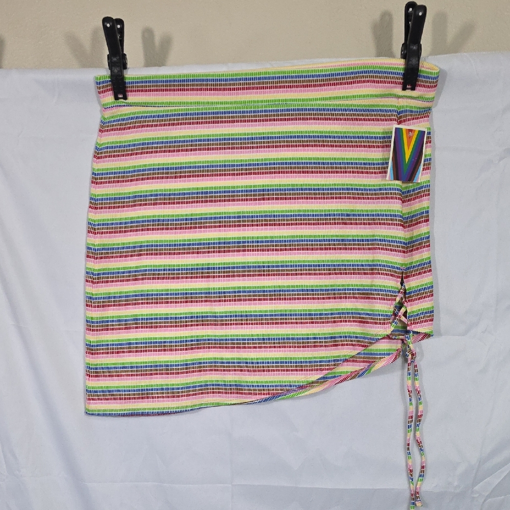 PRIDE Womens Size XXL Colorful Striped Mini Skirt with Drawstring (W586)